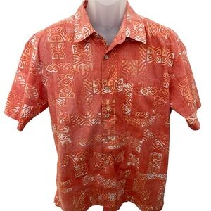 QUIKSILVER Waterman Collection Orange Aloha Hawaiian Shirt Men L Large